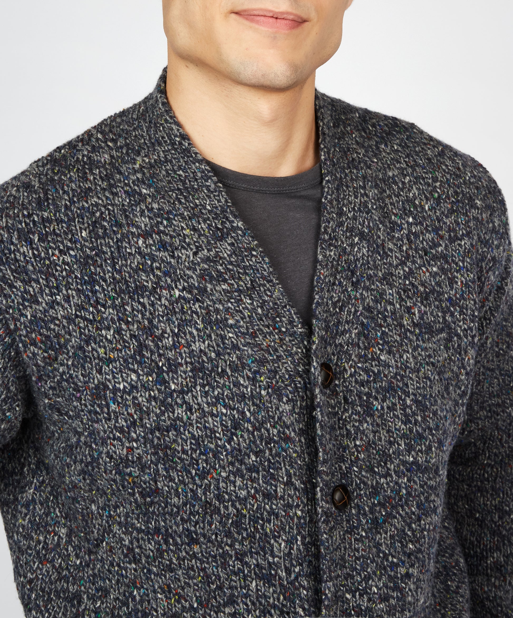 IrelandsEye Knitwear Carrowmore Jersey Cardigan in Navy Marl