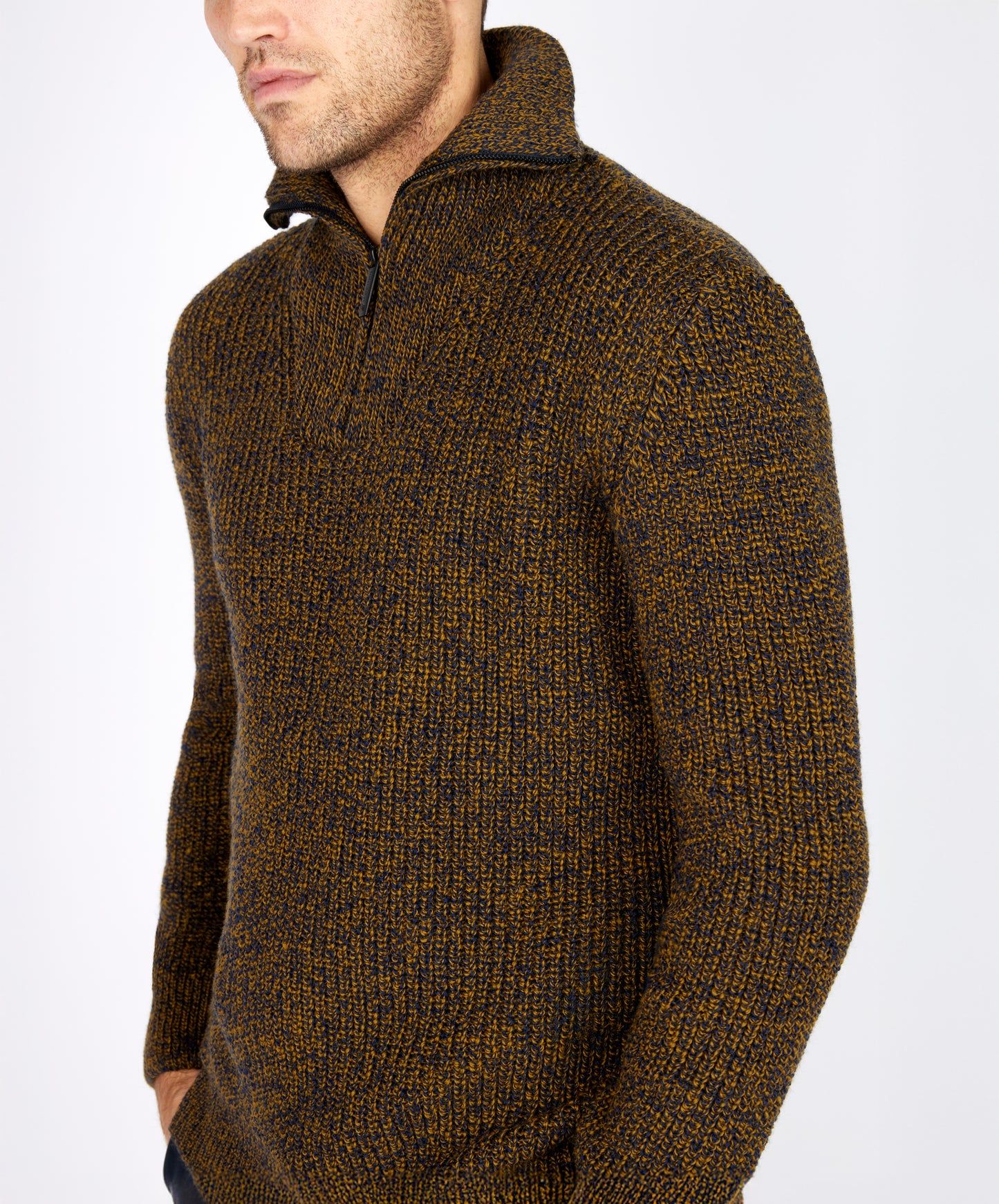 IrelandsEye Knitwear Owenroe Ribbed Troyer Sweater Desert Marl