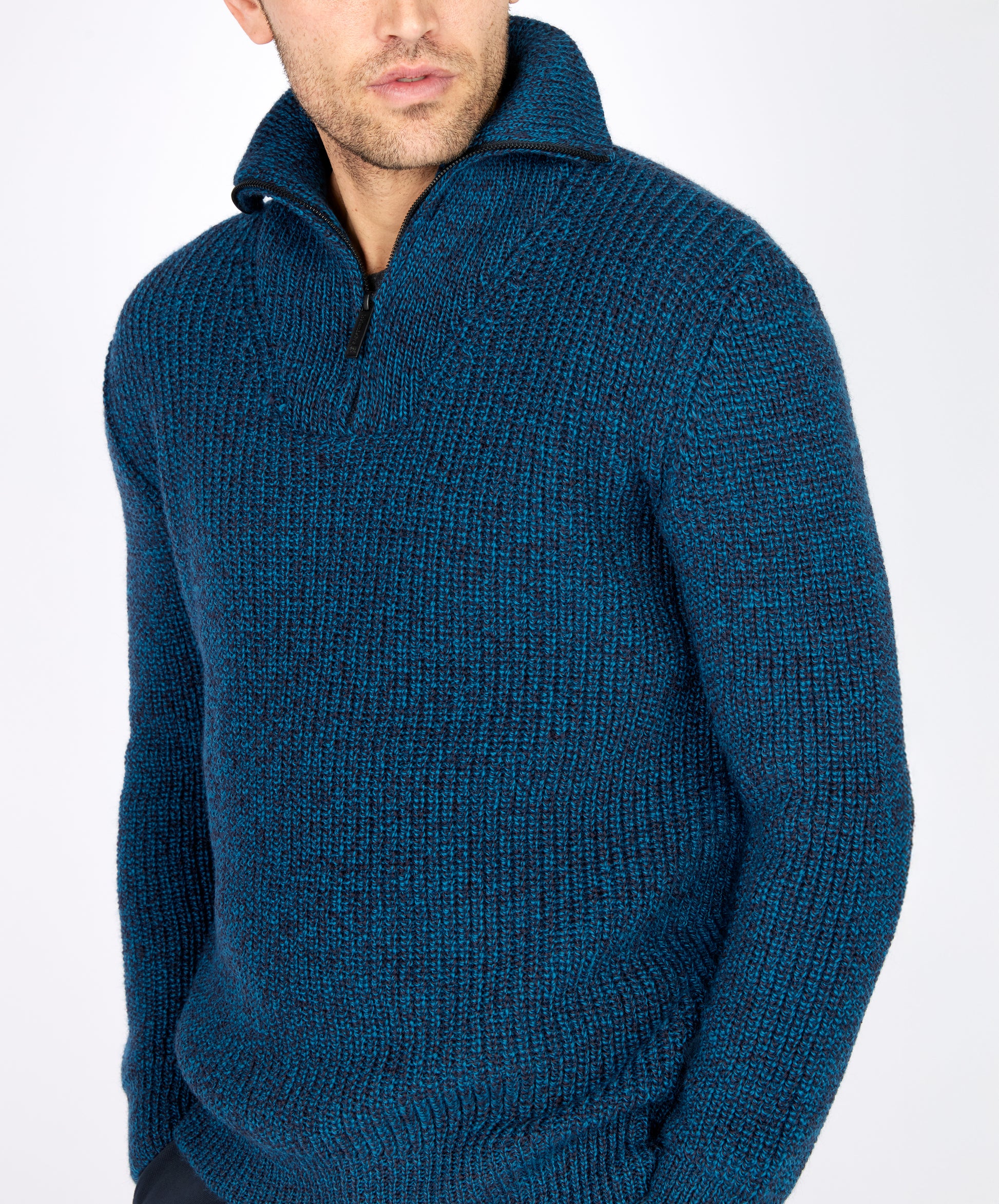 IrelandsEye Knitwear Owenroe Ribbed Troyer Sweater Petrol Marl