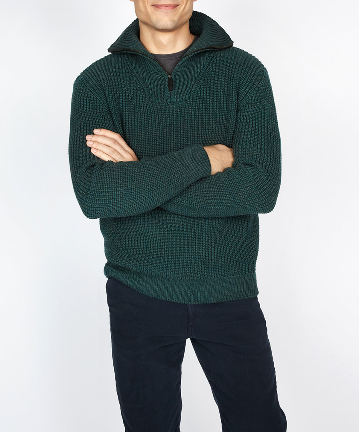 IrelandsEye Knitwear Owenroe Ribbed Troyer Sweater Evergreen