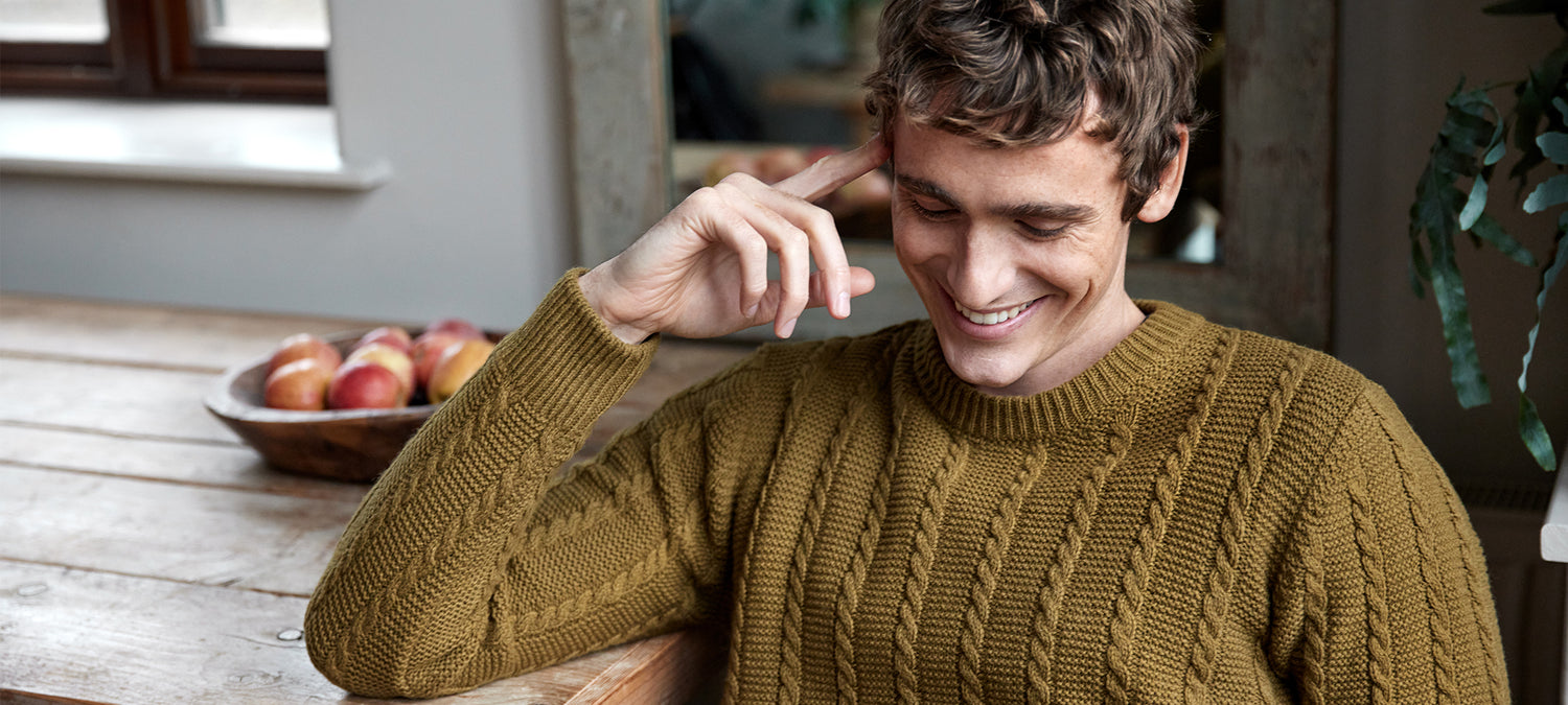 IrelandsEye Knitwear ‘Sudbury’ Crew Neck Sweater in Khaki Soft Touch Fine Merino