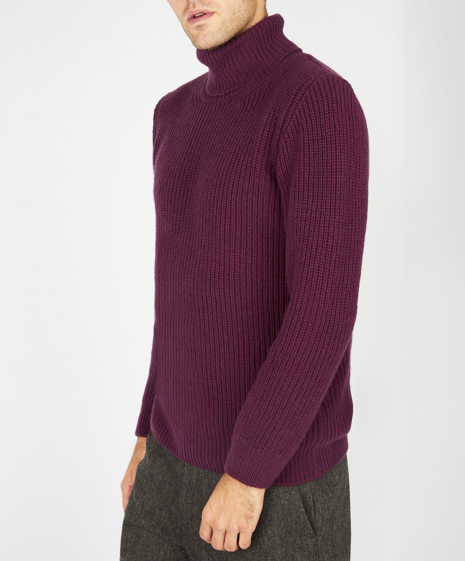 IrelandsEye Knitwear Fishermans Rib Polo Neck Currant