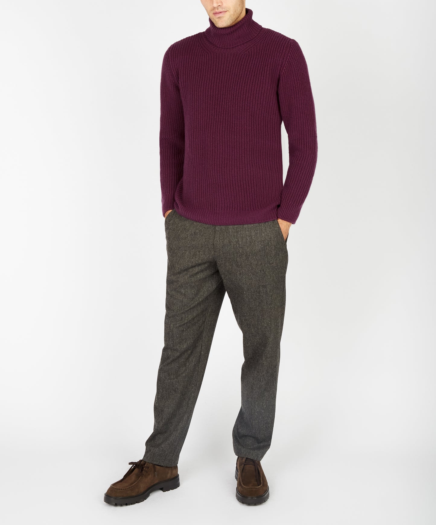 IrelandsEye Knitwear Fishermans Rib Polo Neck Currant