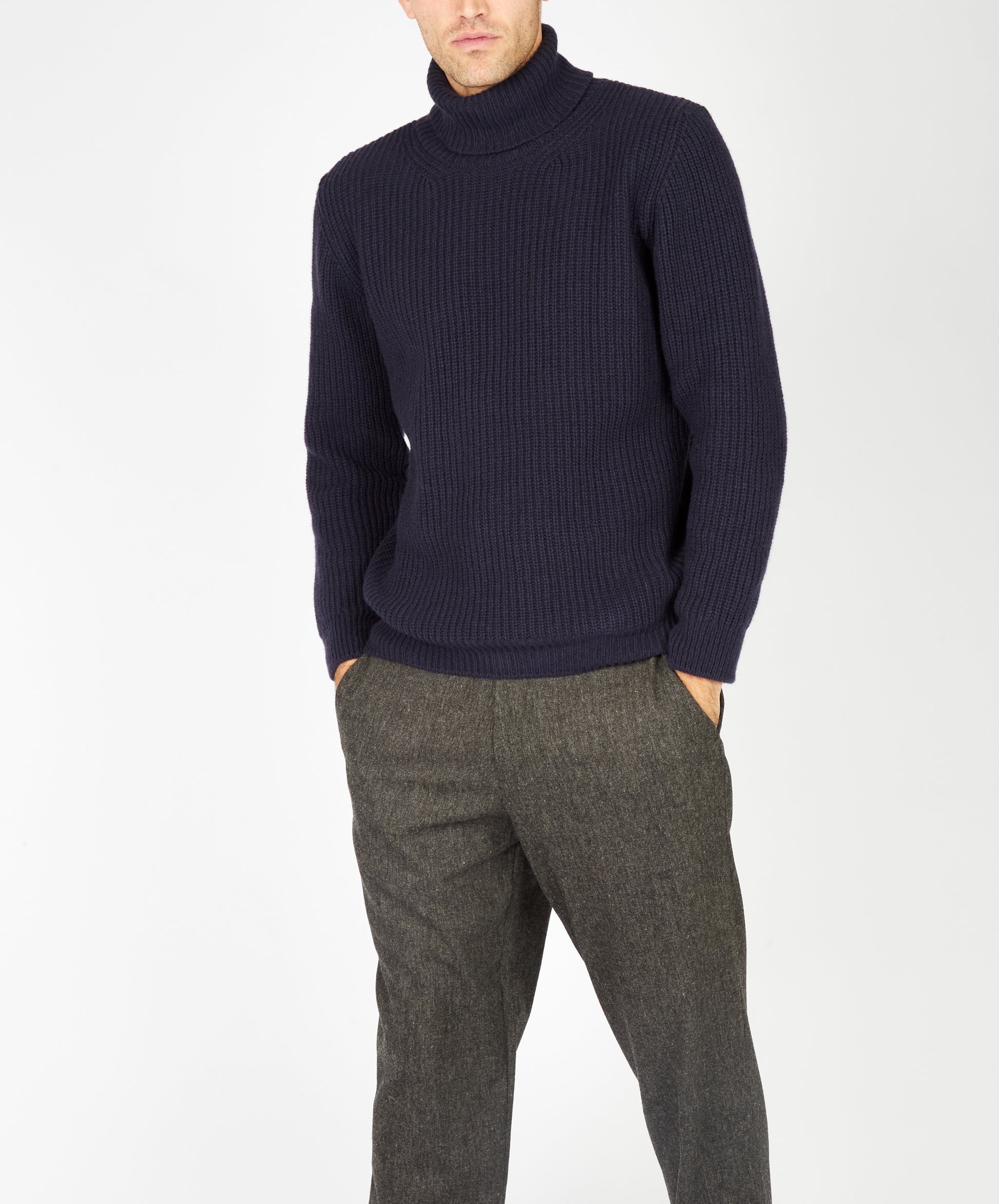 IrelandsEye Knitwear Fishermans Rib Polo Neck Midnight Blue