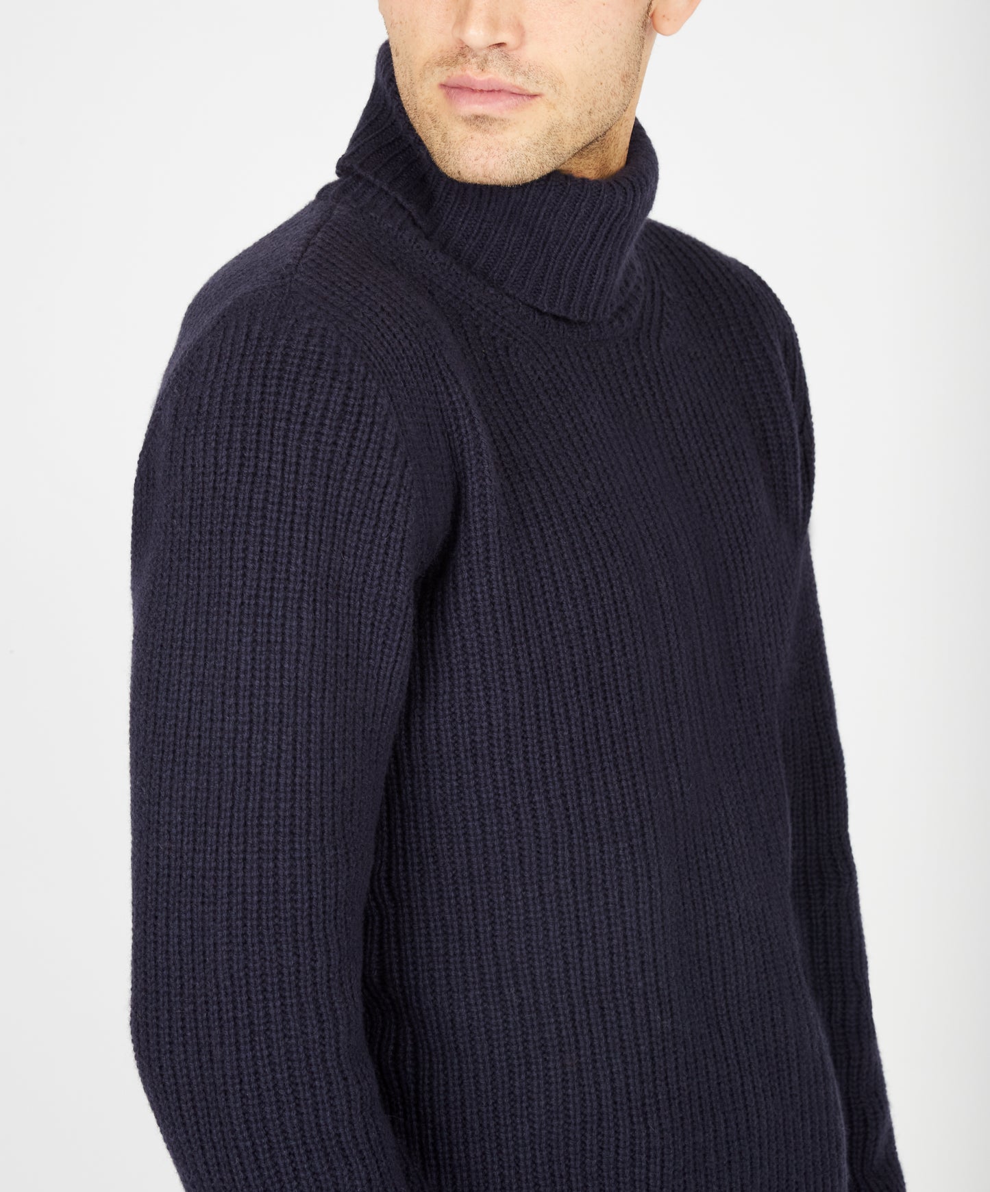 IrelandsEye Knitwear Fishermans Rib Polo Neck Midnight Blue