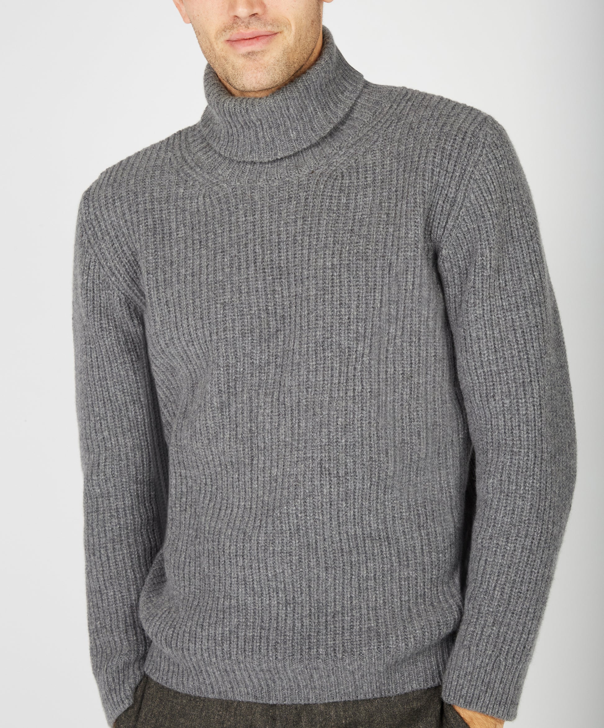 IrelandsEye Knitwear Fishermans Rib Polo Neck Smoke