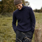 IrelandsEye Knitwear Fishermans Rib Polo Neck in Midnight & Beanie Hat Shadow Marl