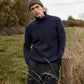 IrelandsEye Knitwear Fishermans Rib Polo Neck in Midnight & Beanie Hat Shadow Marl