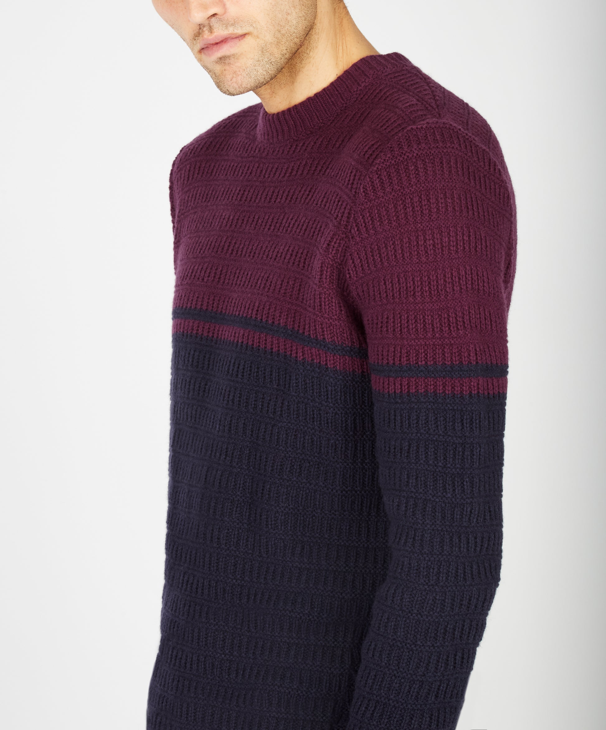 IrelandsEye Knitwear Colour Block Crew Neck Currant & Midnight Blue