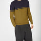 IrelandsEye Knitwear Colour Block Crew Neck Midnight Blue & Khaki