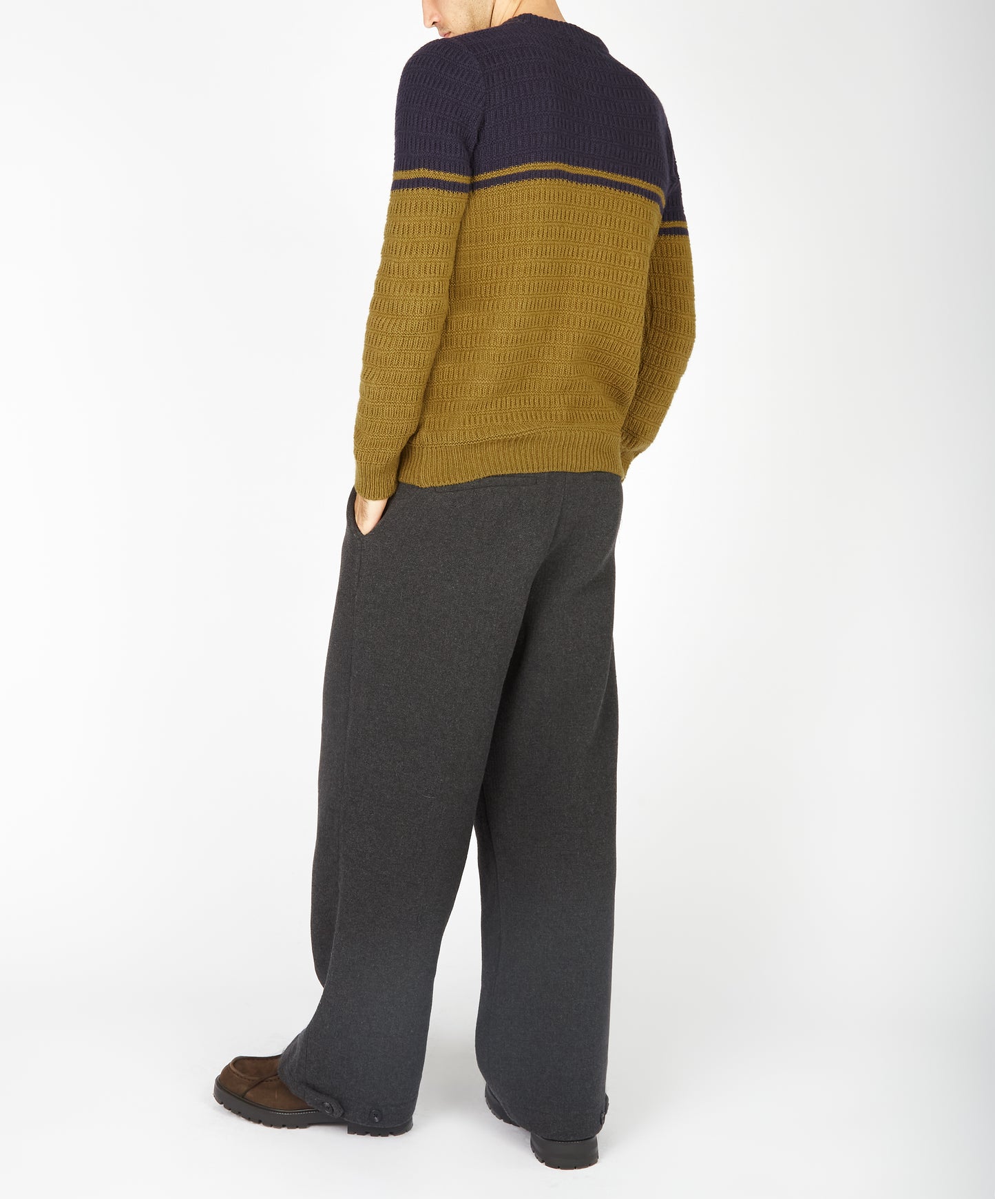 IrelandsEye Knitwear Colour Block Crew Neck Midnight Blue & Khaki