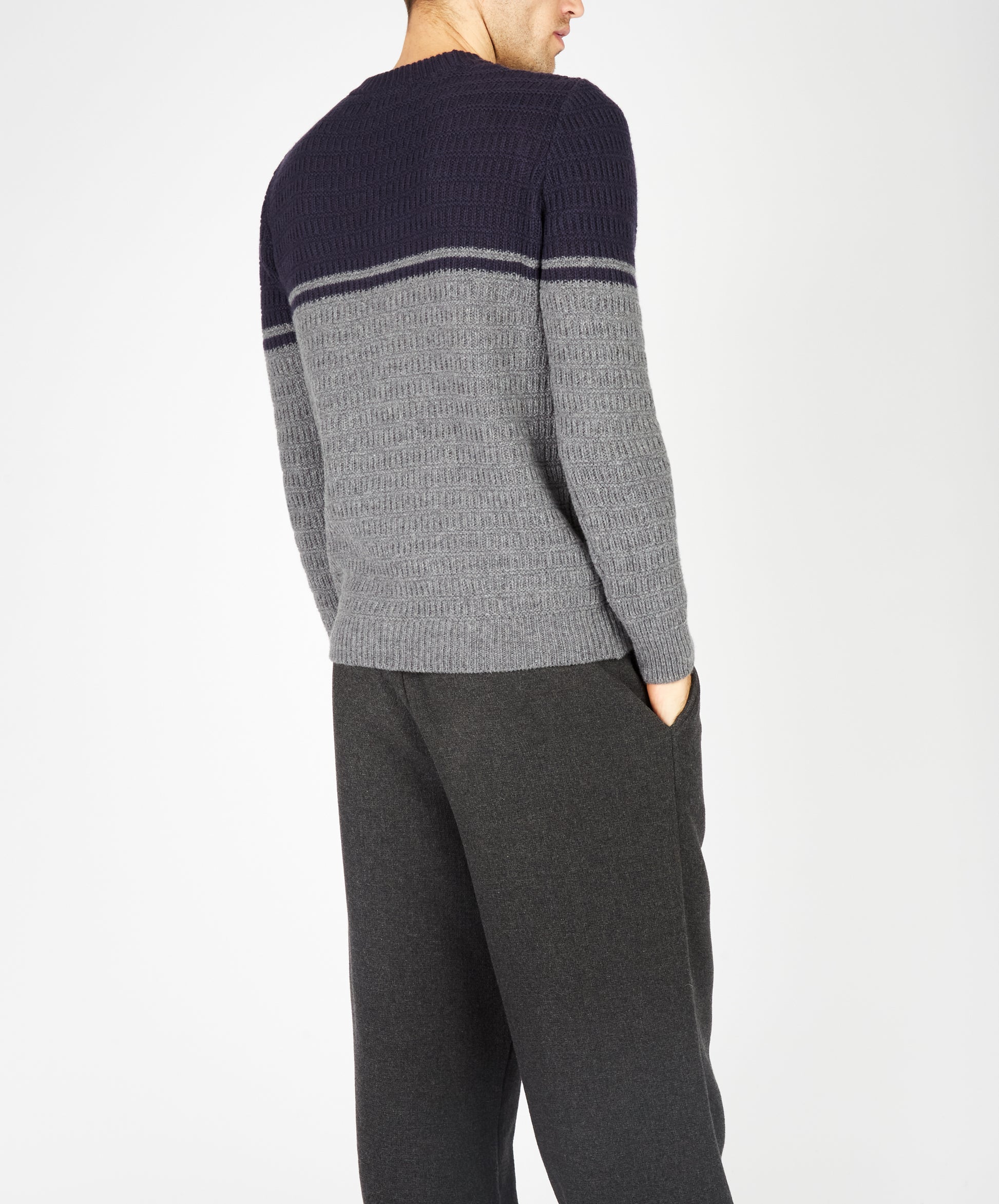 IrelandsEye Knitwear Colour Block Crew Neck Midnight Blue & Smoke