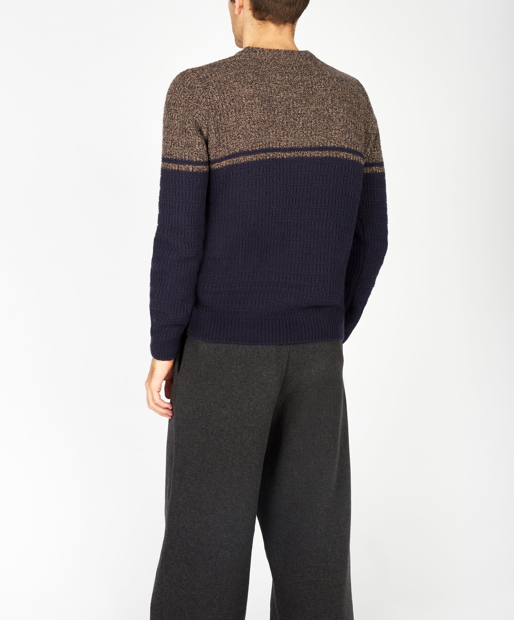 IrelandsEye Knitwear Colour Block Crew Neck Shadow Marl & Midnight Blue