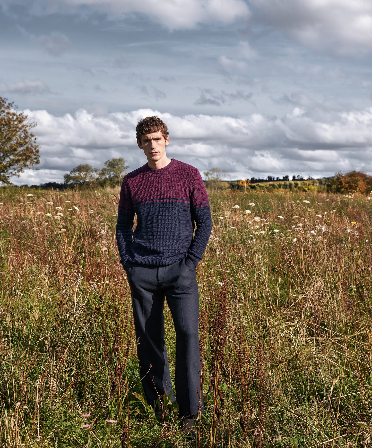 IrelandsEye Knitwear Colour Block Crew Neck Currant & Midnight Blue