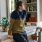 IrelandsEye Knitwear Colour Block Crew Neck Midnight Blue & Khaki