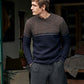 IrelandsEye Knitwear Colour Block Crew Neck Shadow Marl & Midnight Blue