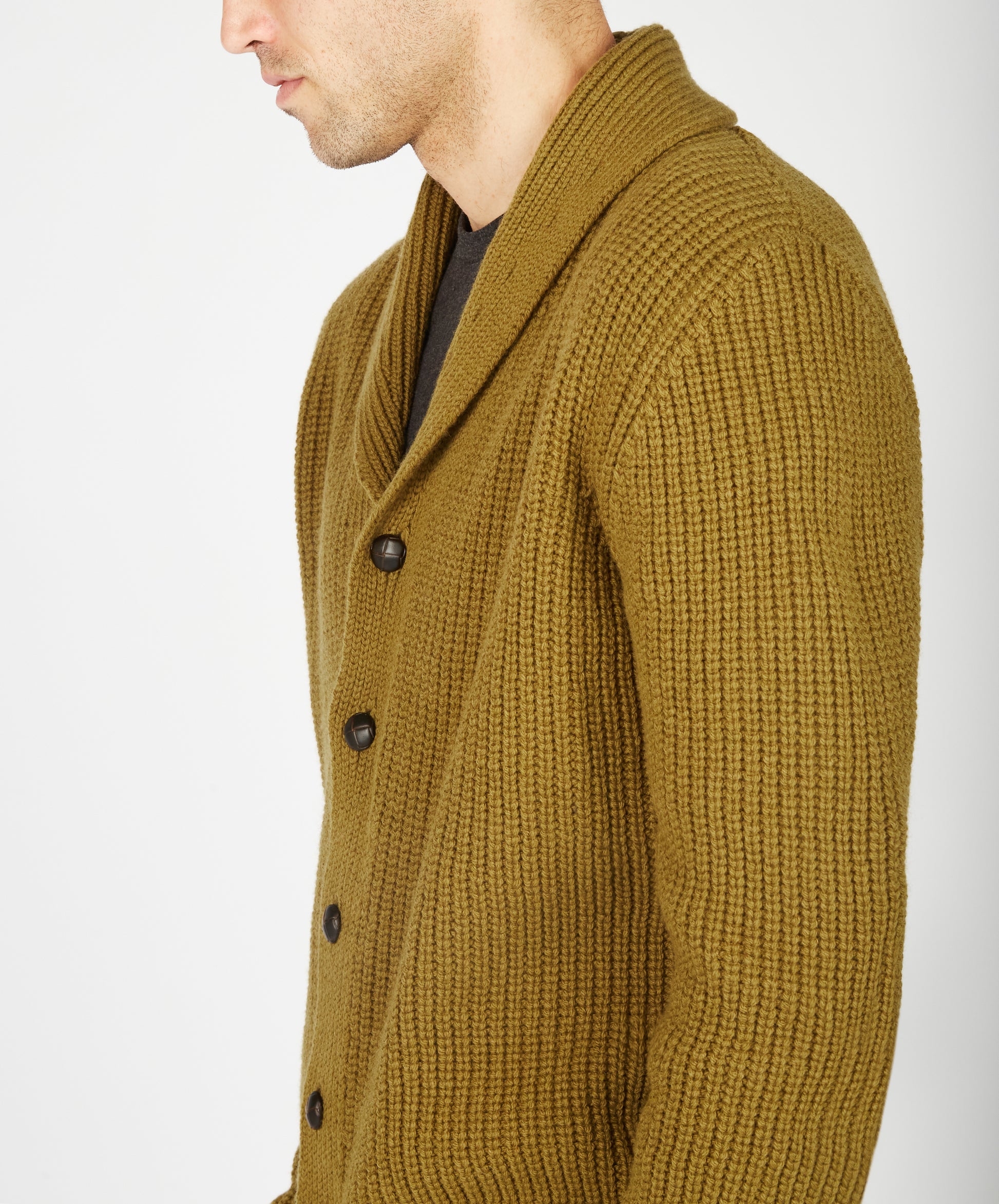 IrelandsEye Knitwear Luxe Shawl Cardigan Khaki