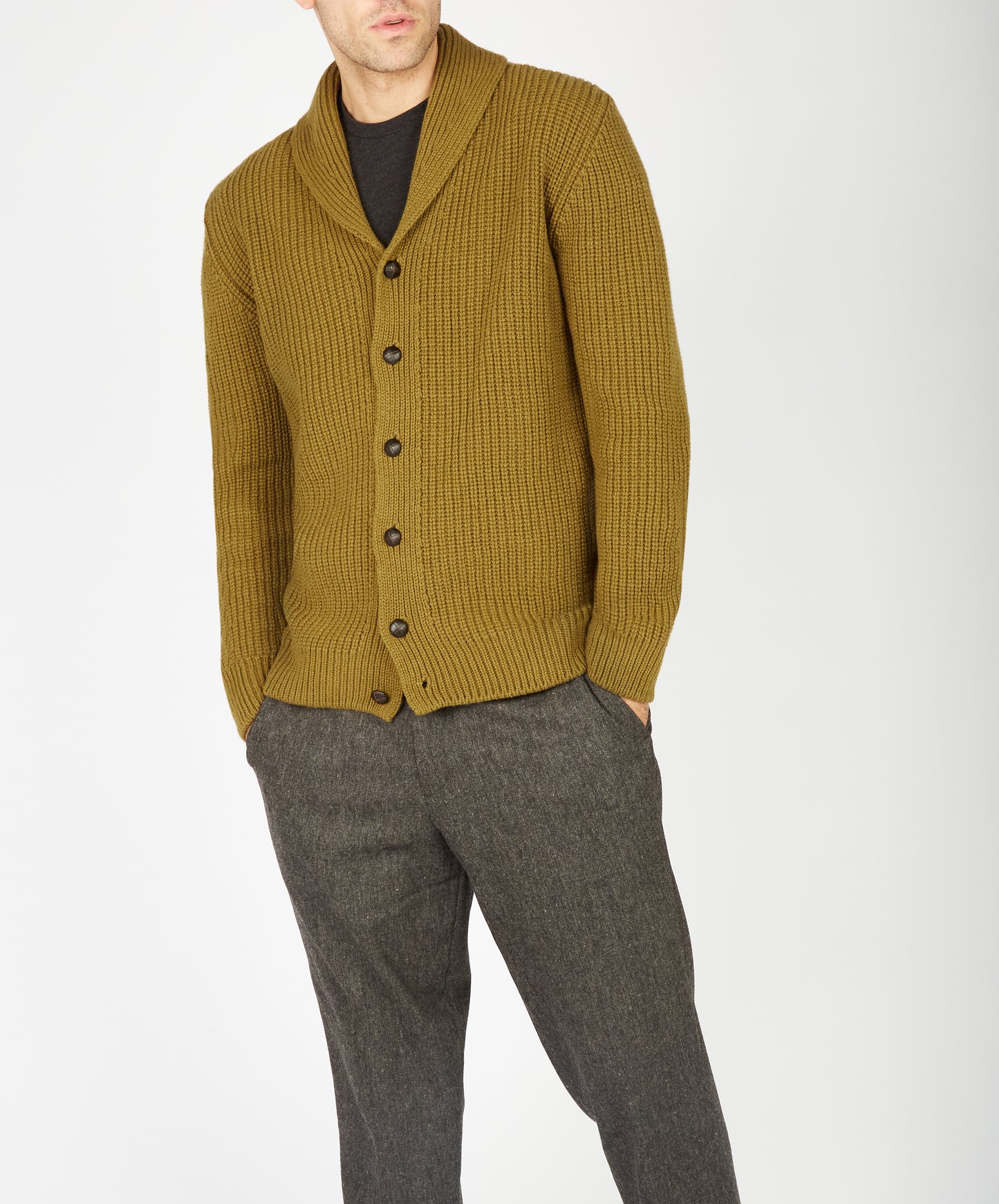 IrelandsEye Knitwear Luxe Shawl Cardigan Khaki