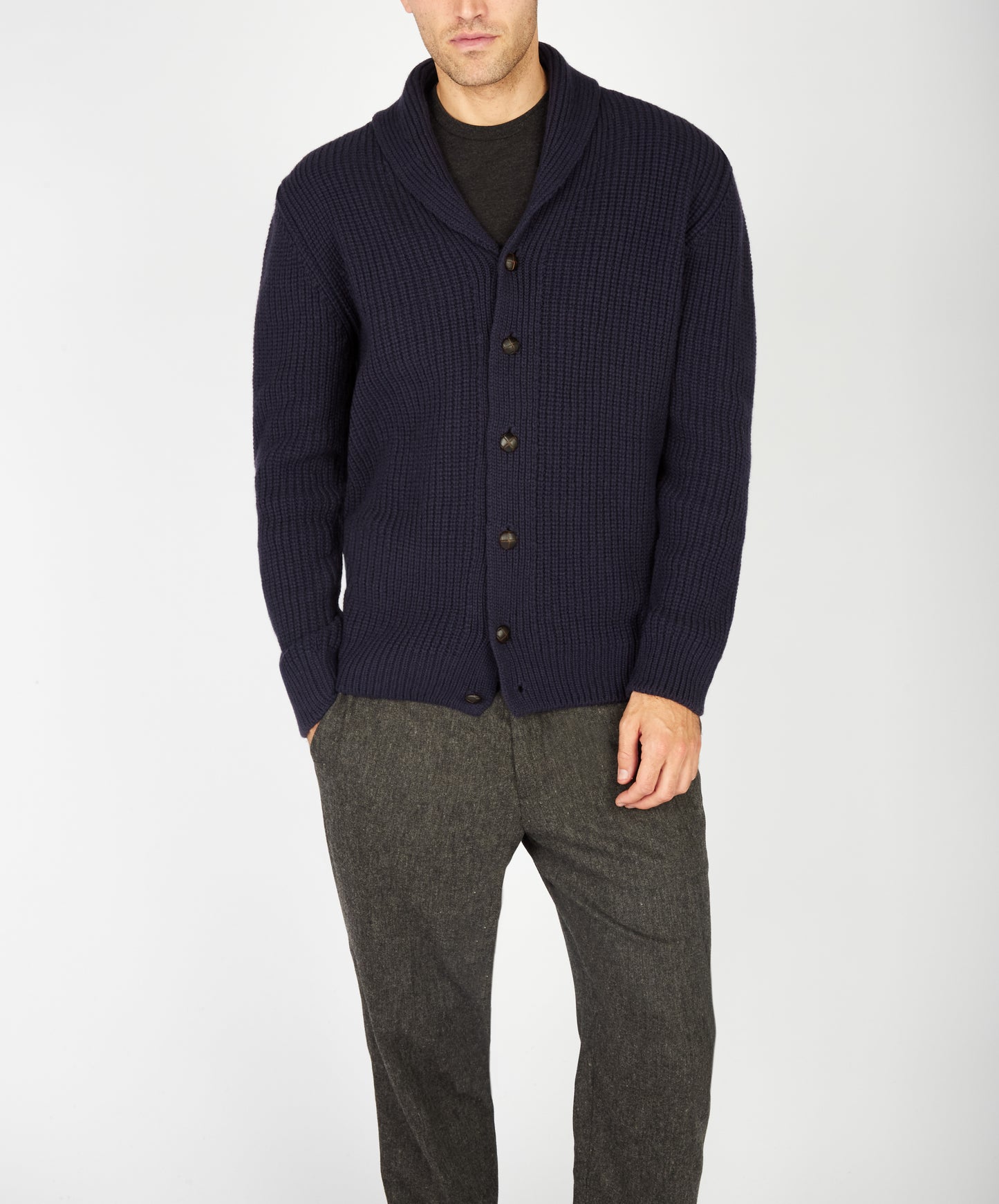 IrelandsEye Knitwear Luxe Shawl Cardigan Midnight Blue