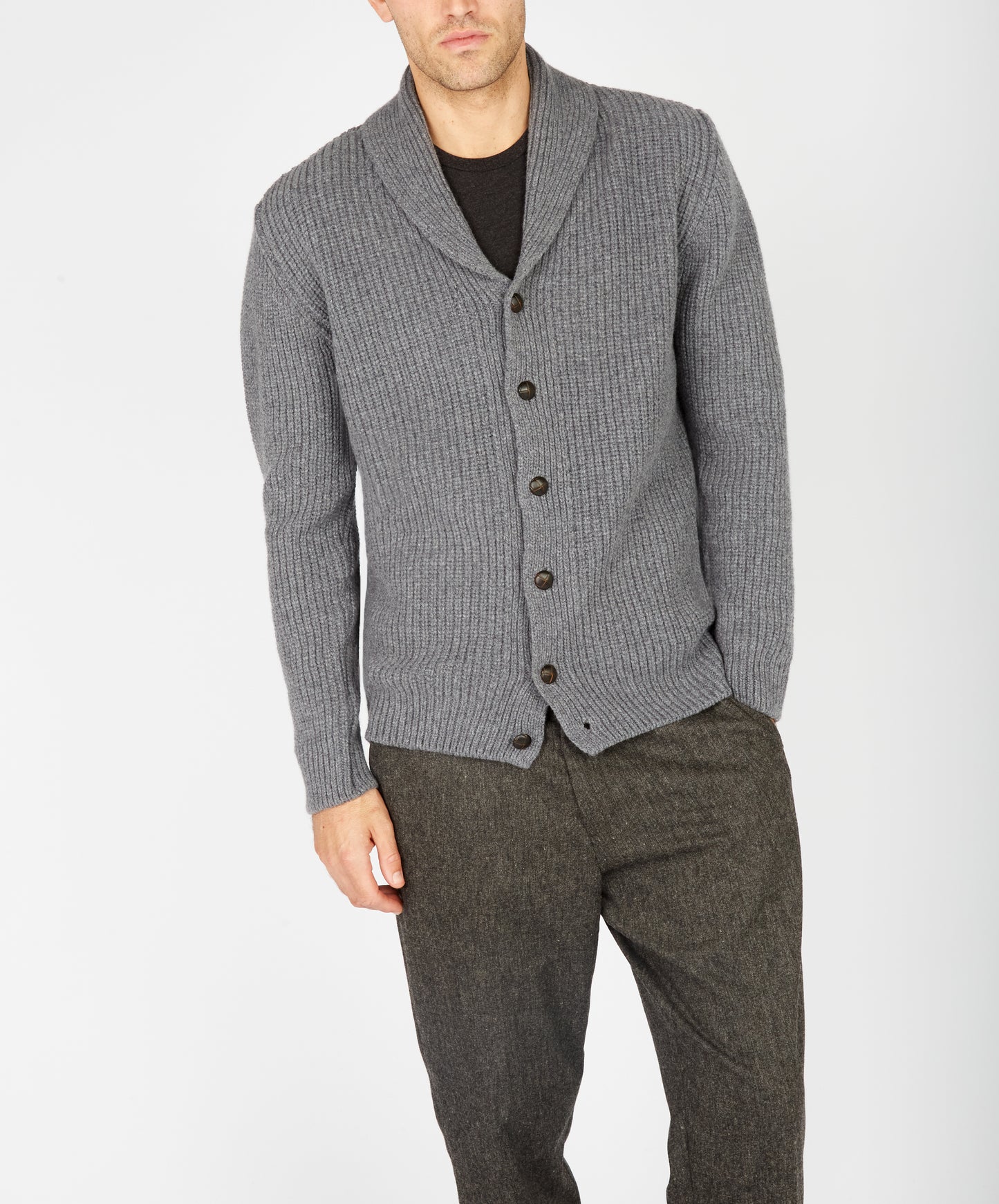 IrelandsEye Knitwear Luxe Shawl Cardigan Smoke