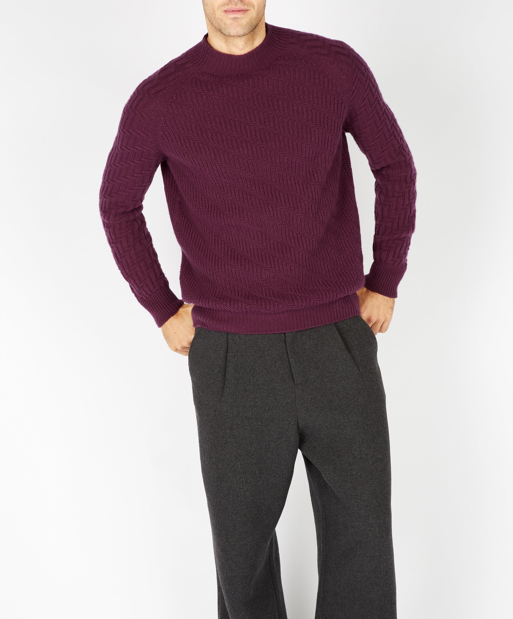 IrelandsEye Knitwear Villiers Textured Raglan Sweater Currant