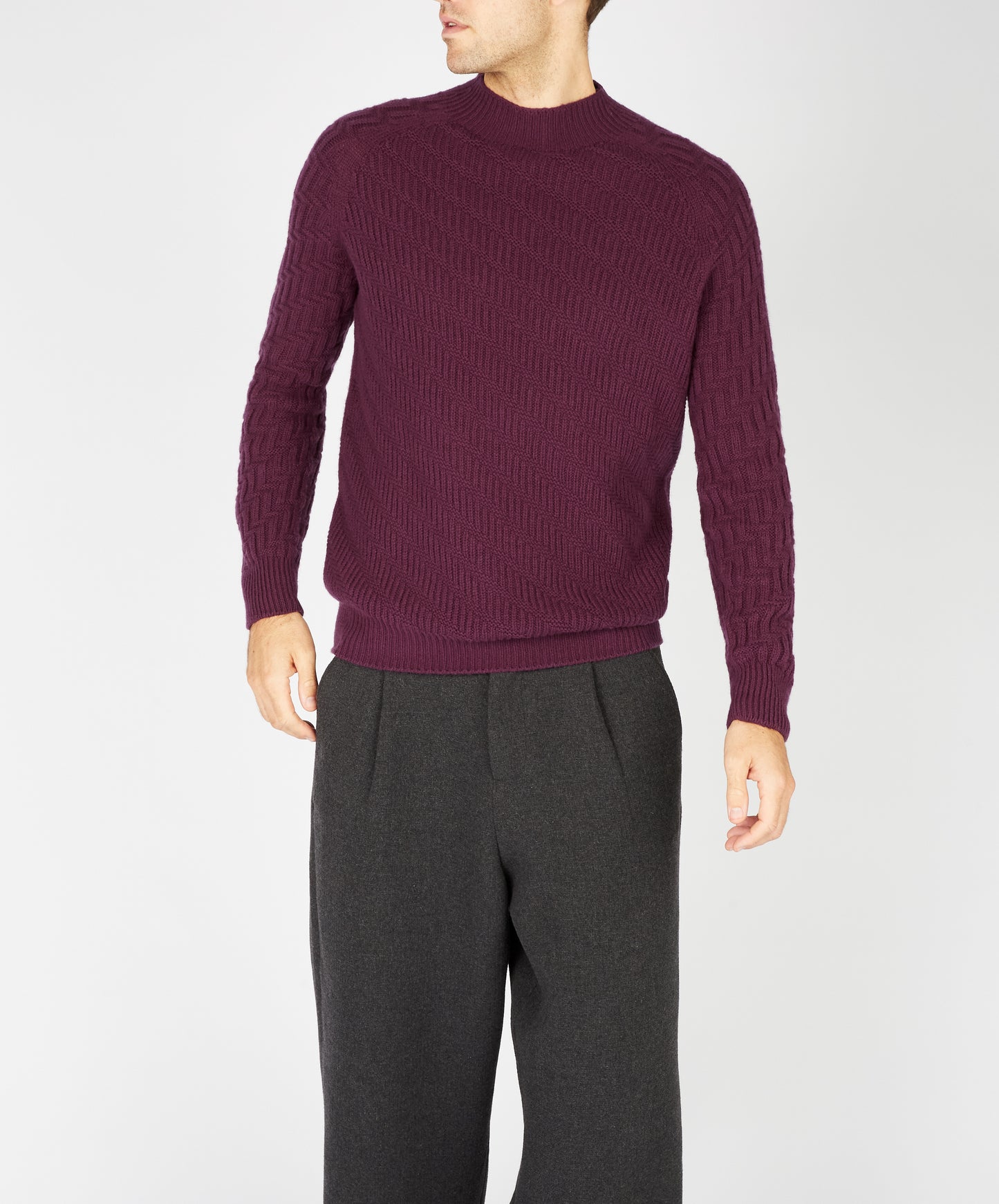 IrelandsEye Knitwear Villiers Textured Raglan Sweater Currant