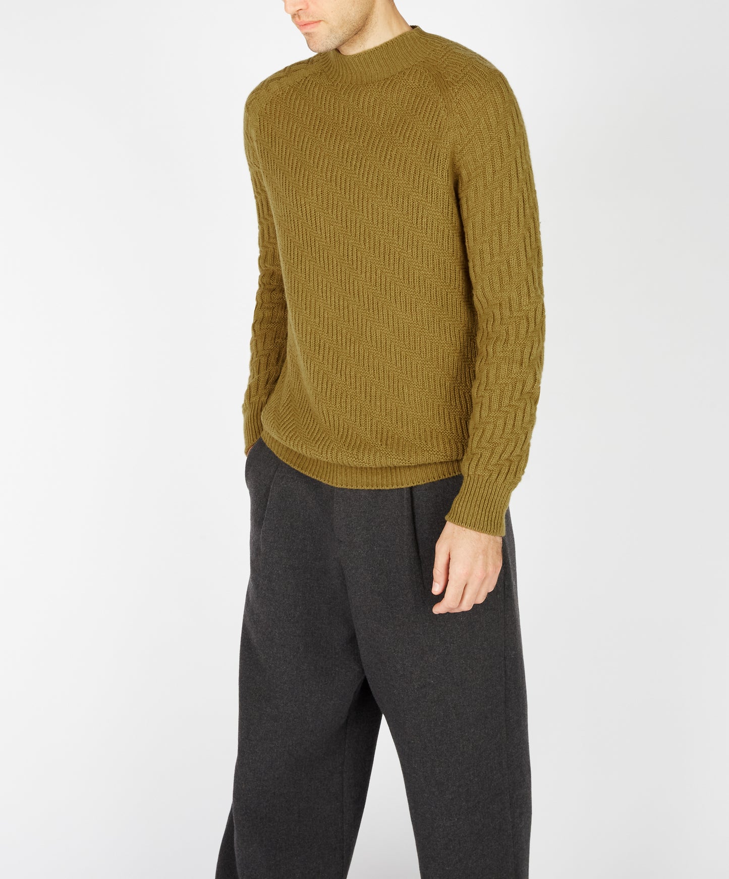 IrelandsEye Knitwear Villiers Textured Raglan Sweater Khaki