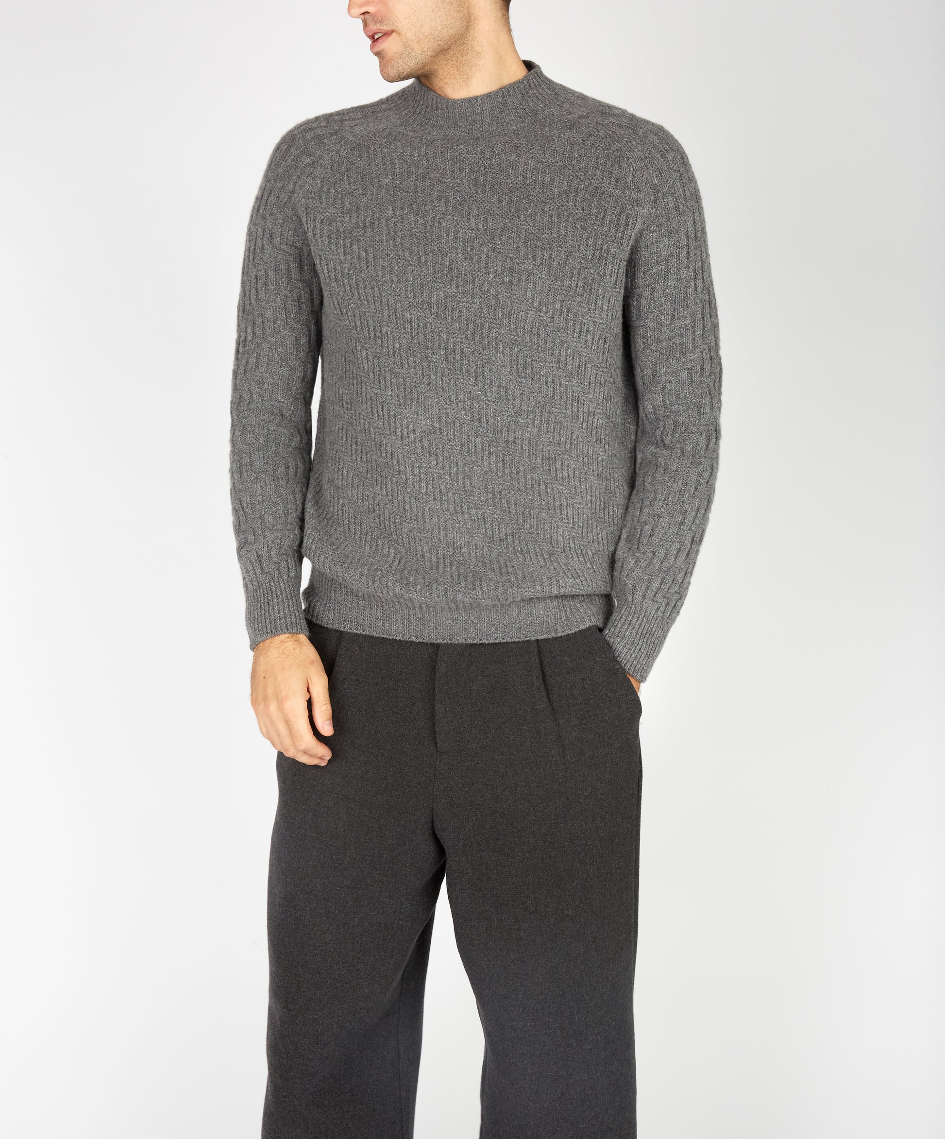 IrelandsEye Knitwear Villiers Textured Raglan Sweater Smoke