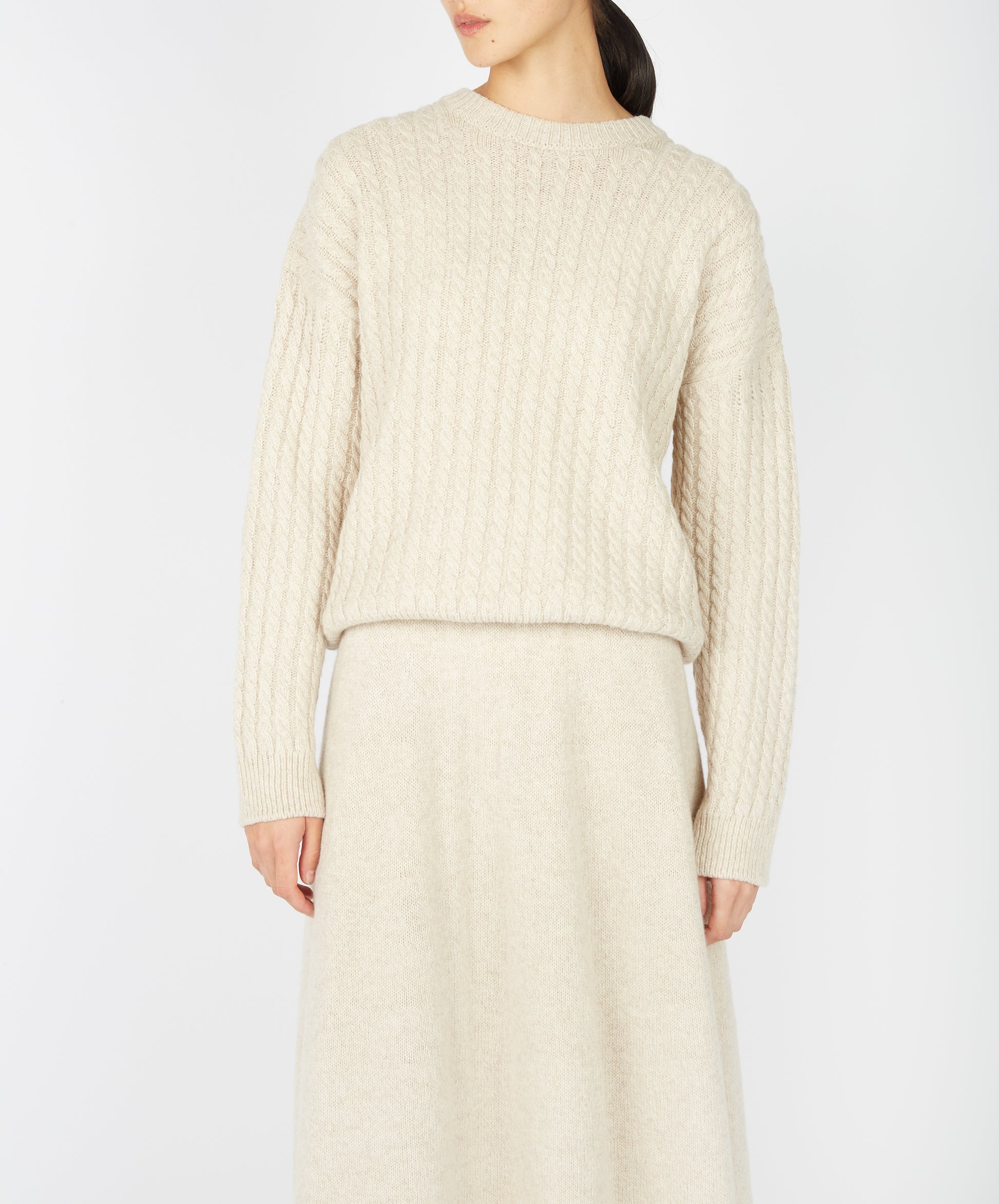 IrelandsEye Knitwear Corbin Cable Crew Neck Bone