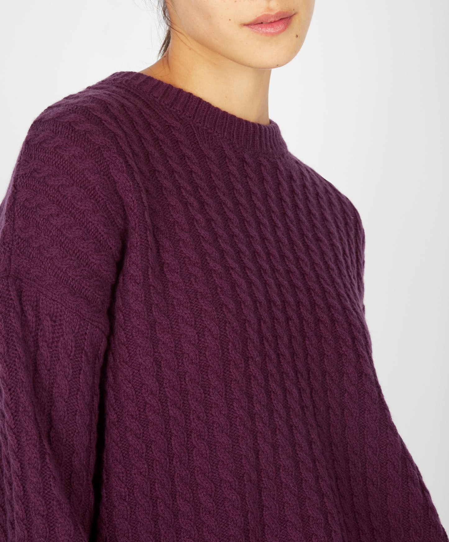 IrelandsEye Knitwear Corbin Cable Crew Neck Currant