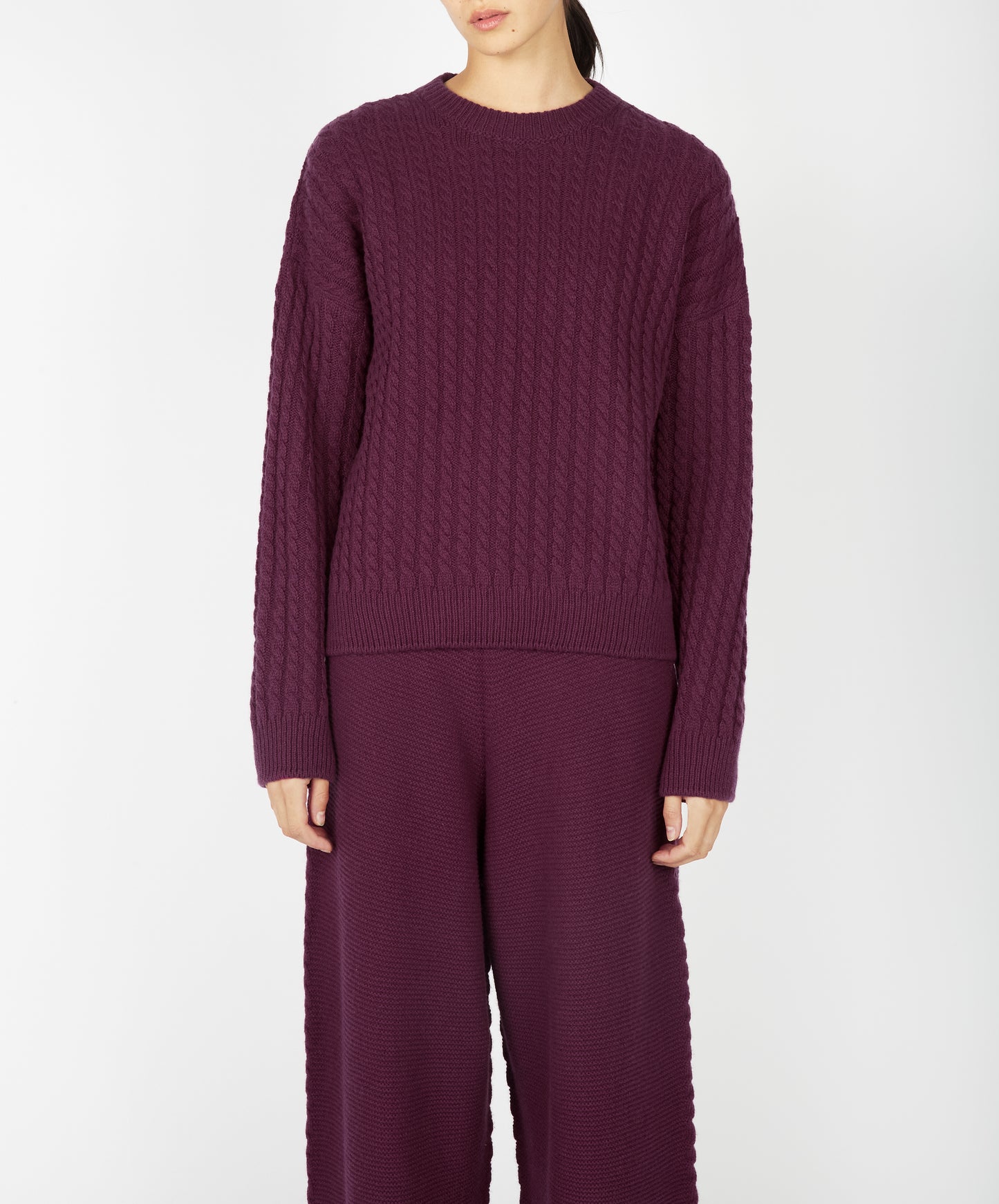 IrelandsEye Knitwear Corbin Cable Crew Neck Currant