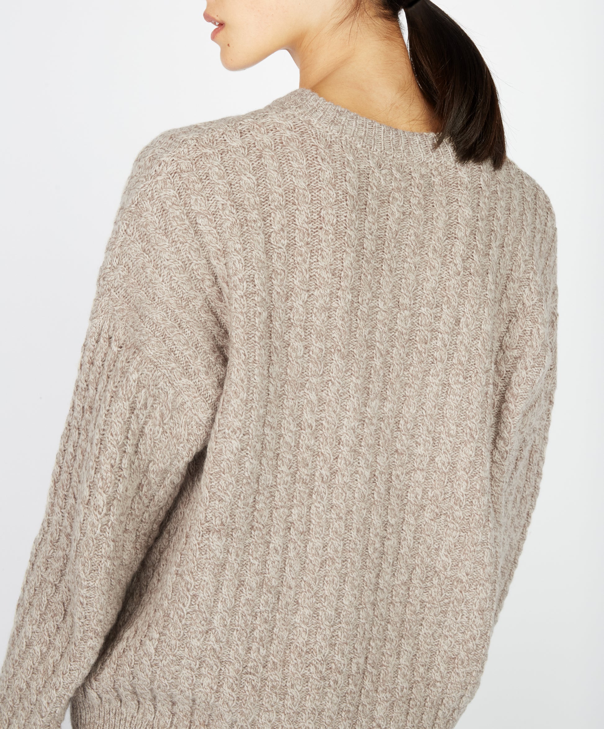 IrelandsEye Knitwear Corbin Cable Crew Neck Eggshell