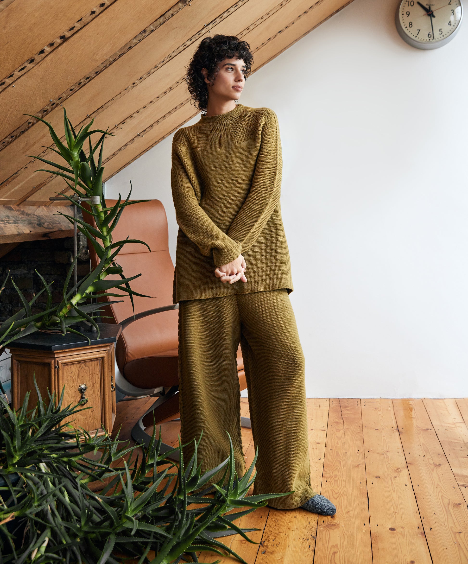 IrelandsEye Knitwear Kestrel Cropped Trousers and Osprey Funnel Neck Khaki