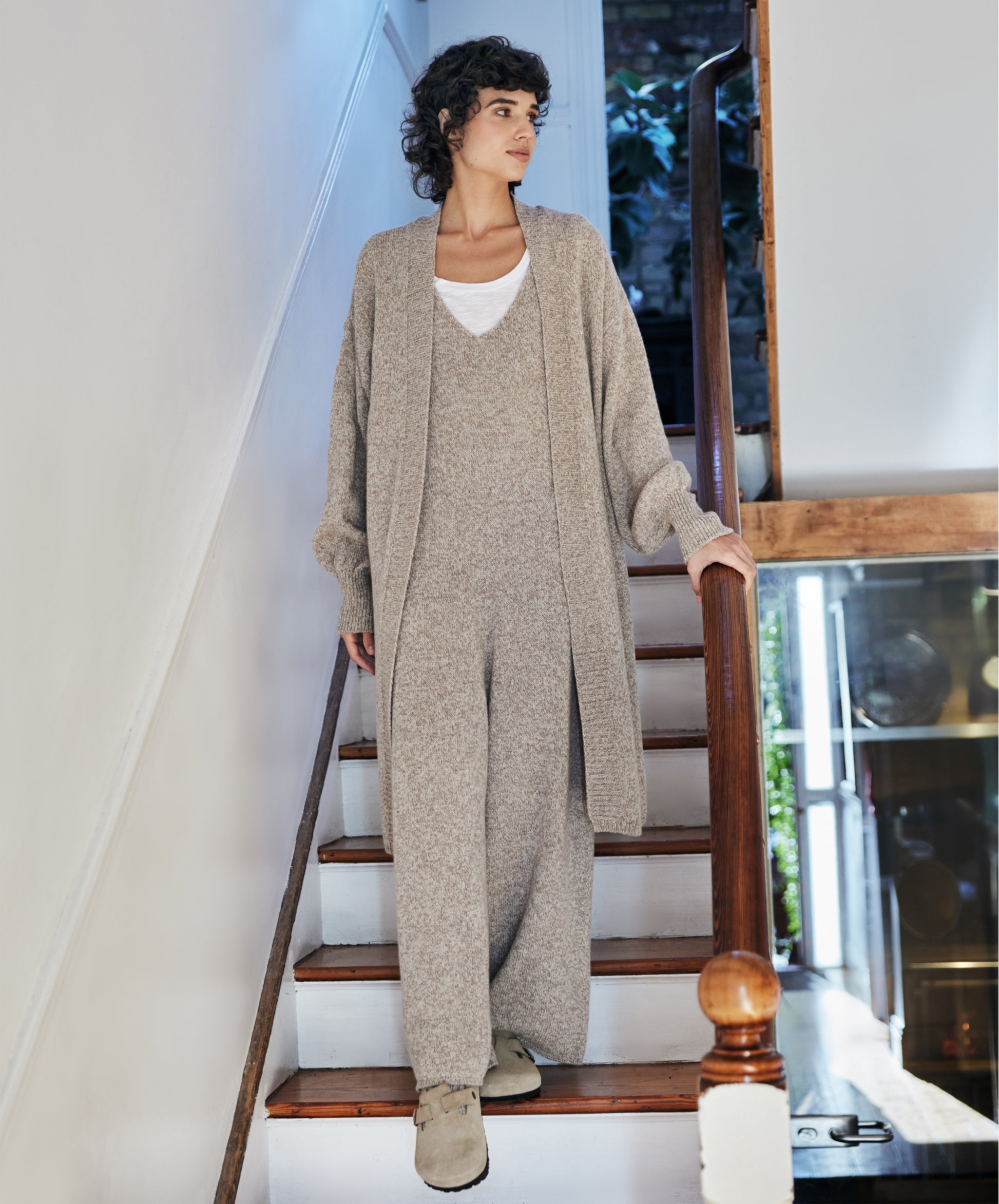 IrelandsEye Knitwear Raven Jersey Cardigan & Sanderling Jumpsuit Eggshell