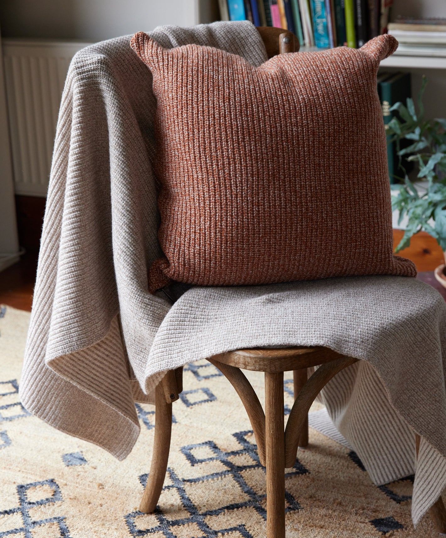 IrelandsEye Knitwear Havilah Cushion Cover Cedar Marl & Wren Intarsia Throw  