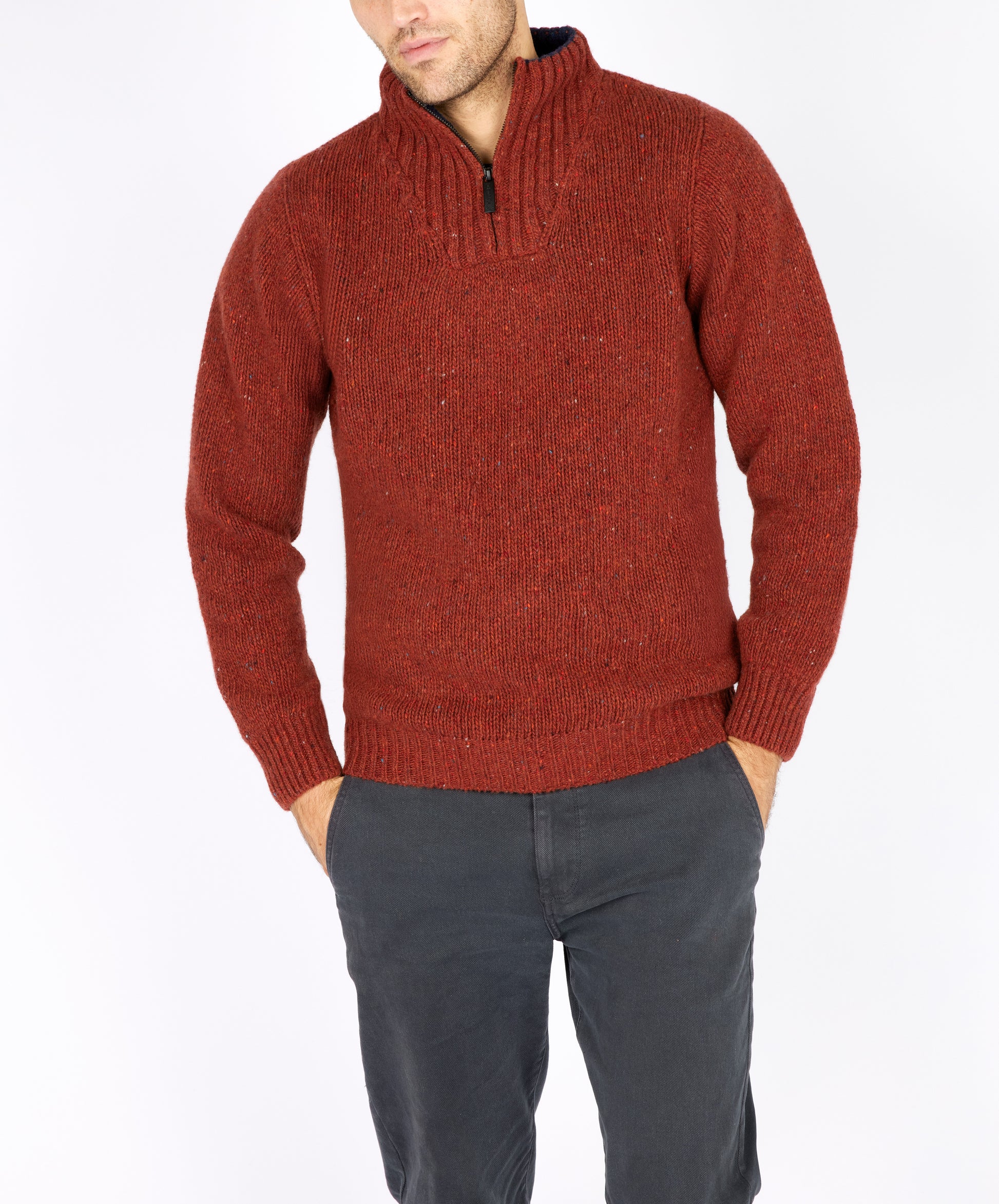 IrelandsEye Knitwear Glenstone Troyer Sweater Copper Marl