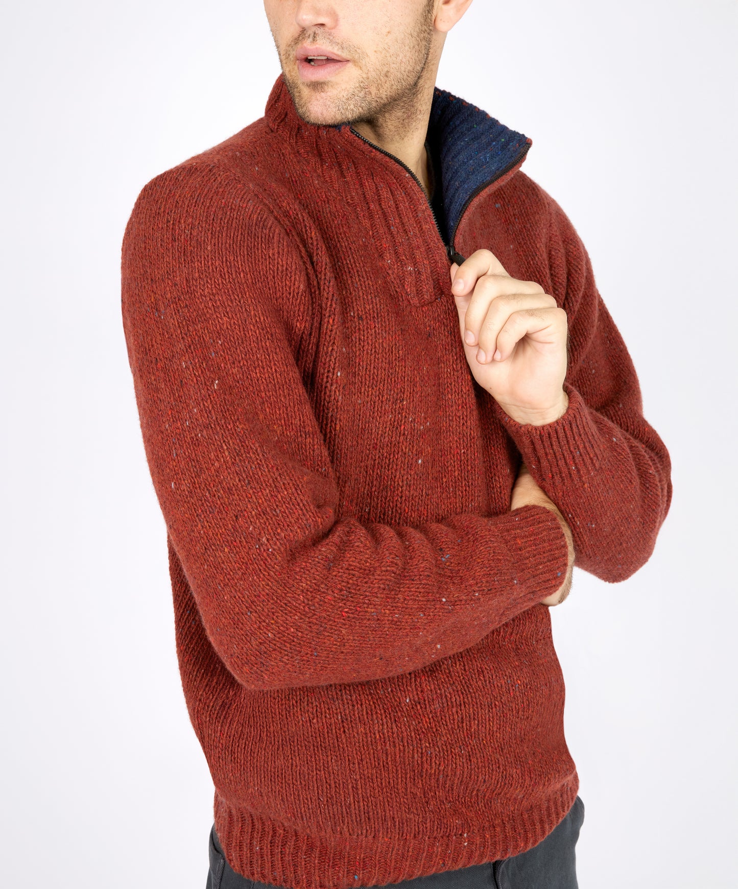 IrelandsEye Knitwear Glenstone Troyer Sweater Copper Marl