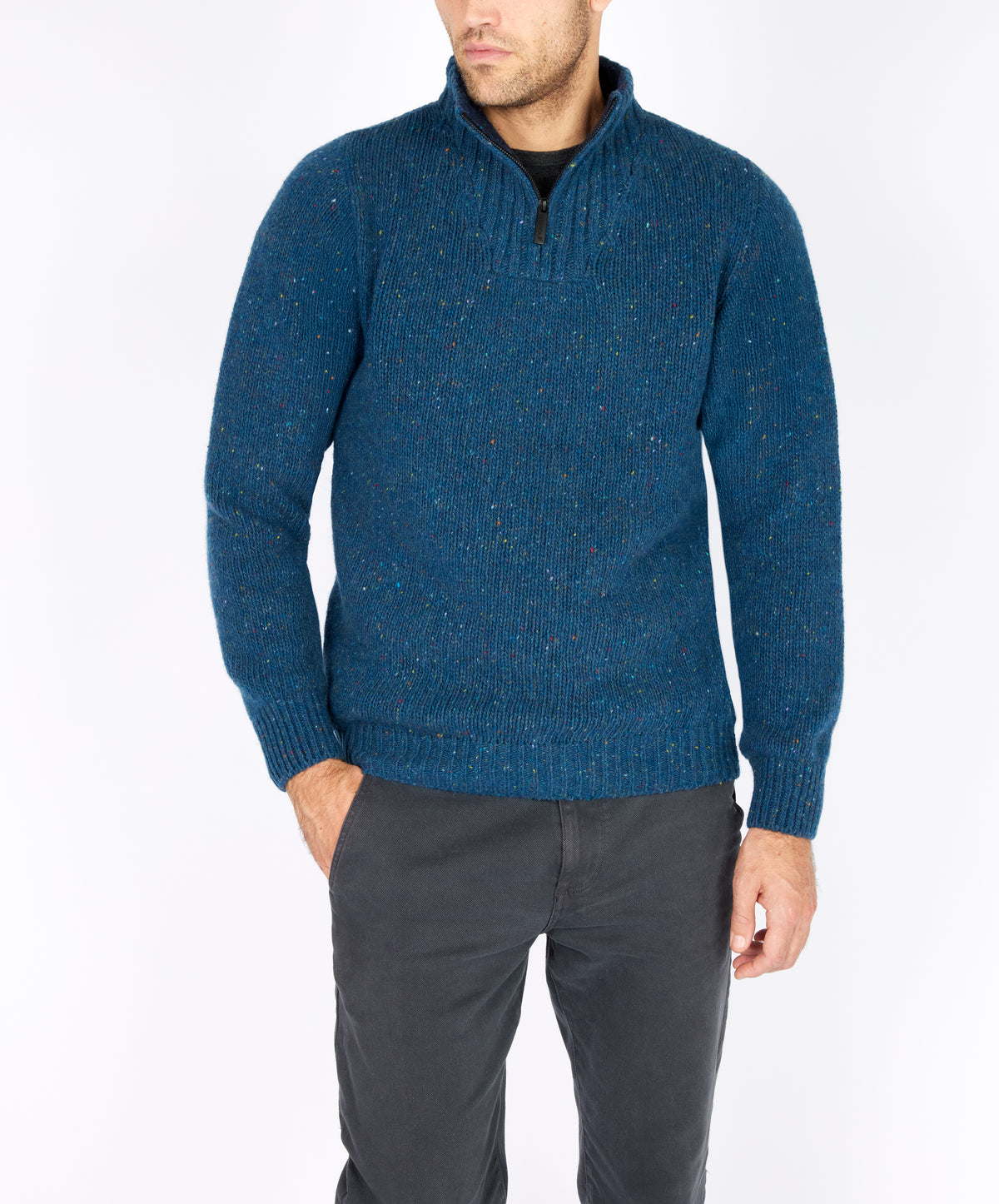 IrelandsEye Knitwear Glenstone Troyer Sweater Ink Marl