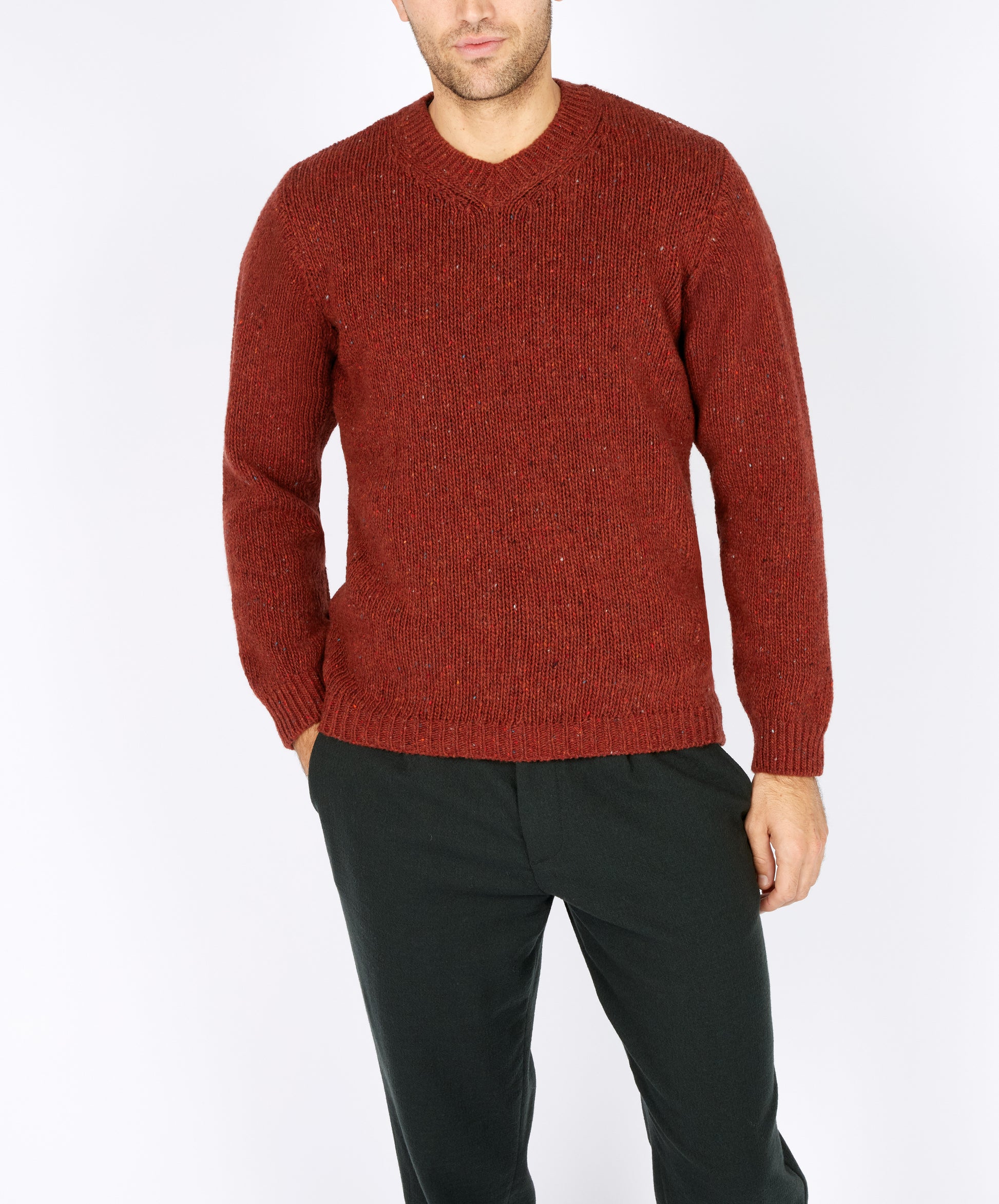 IrelandsEye Knitwear Kilbride V Neck Sweater Copper Marl