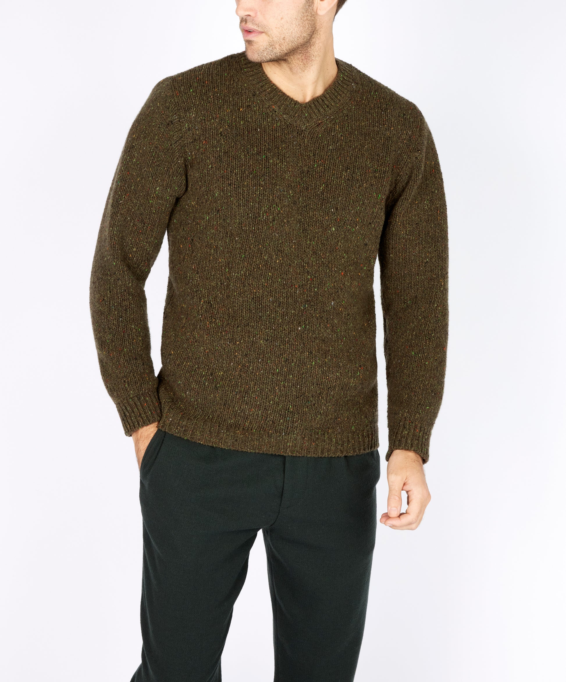 IrelandsEye Knitwear Kilbride V Neck Sweater Loden