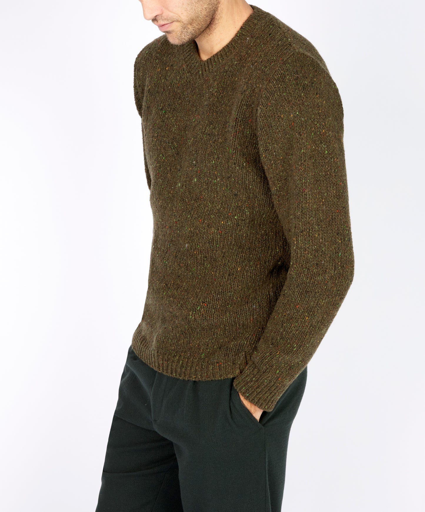 IrelandsEye Knitwear Kilbride V Neck Sweater Loden