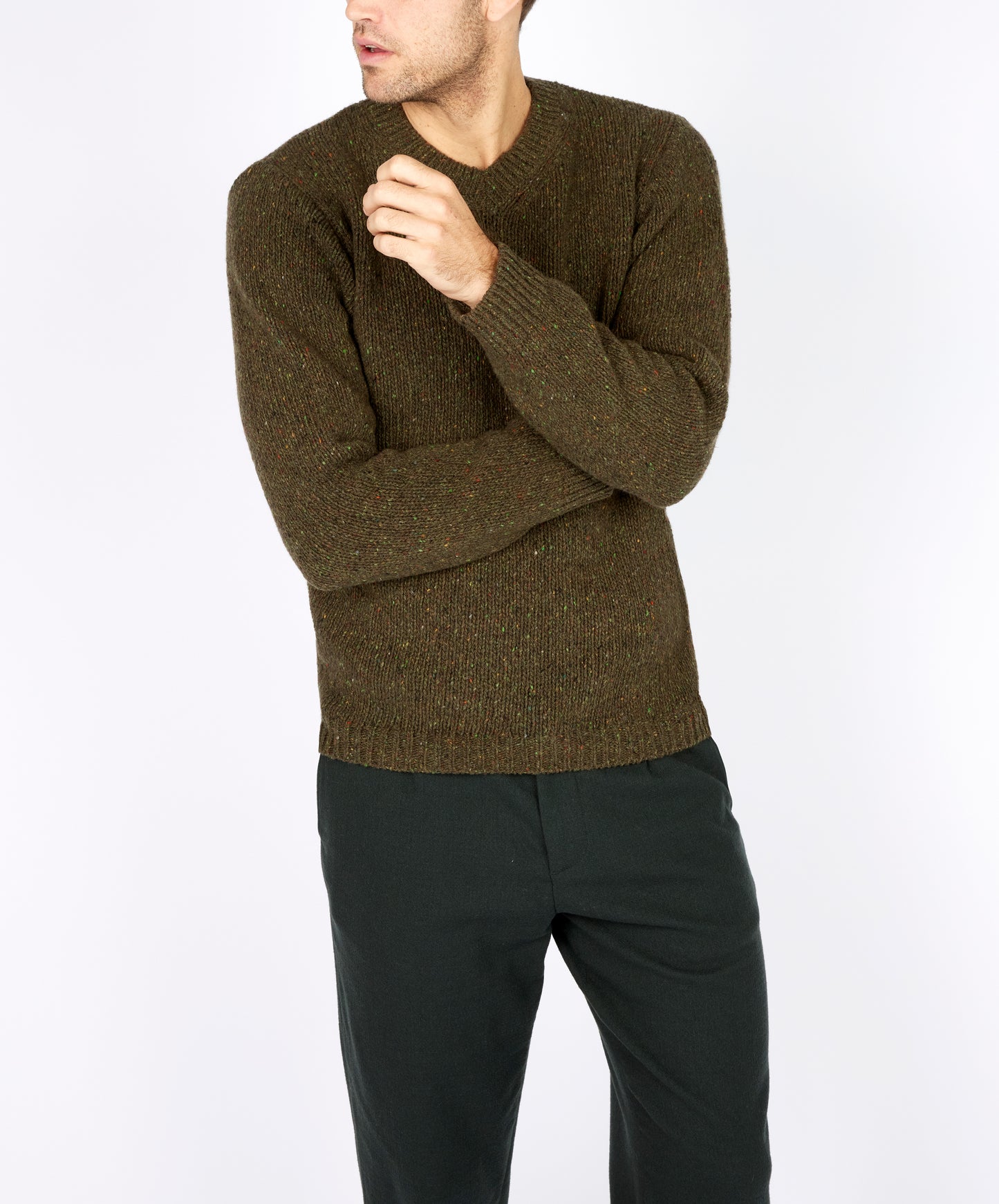 IrelandsEye Knitwear Kilbride V Neck Sweater Loden