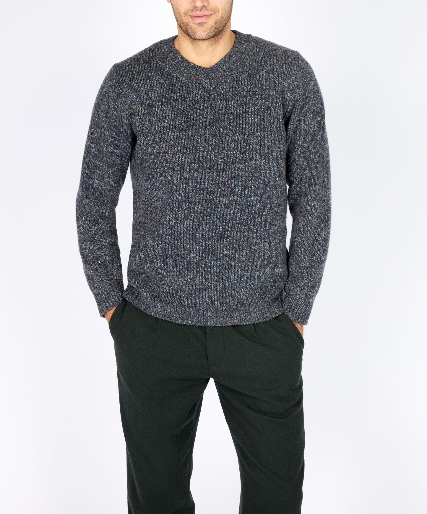 IrelandsEye Knitwear Kilbride V Neck Sweater Navy Marl