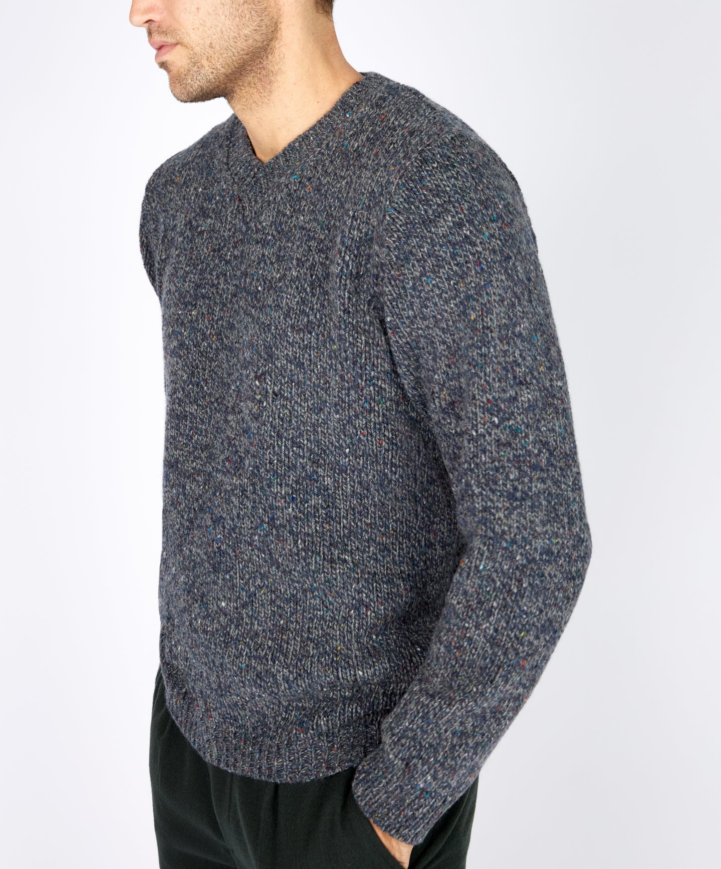 IrelandsEye Knitwear Kilbride V Neck Sweater Navy Marl