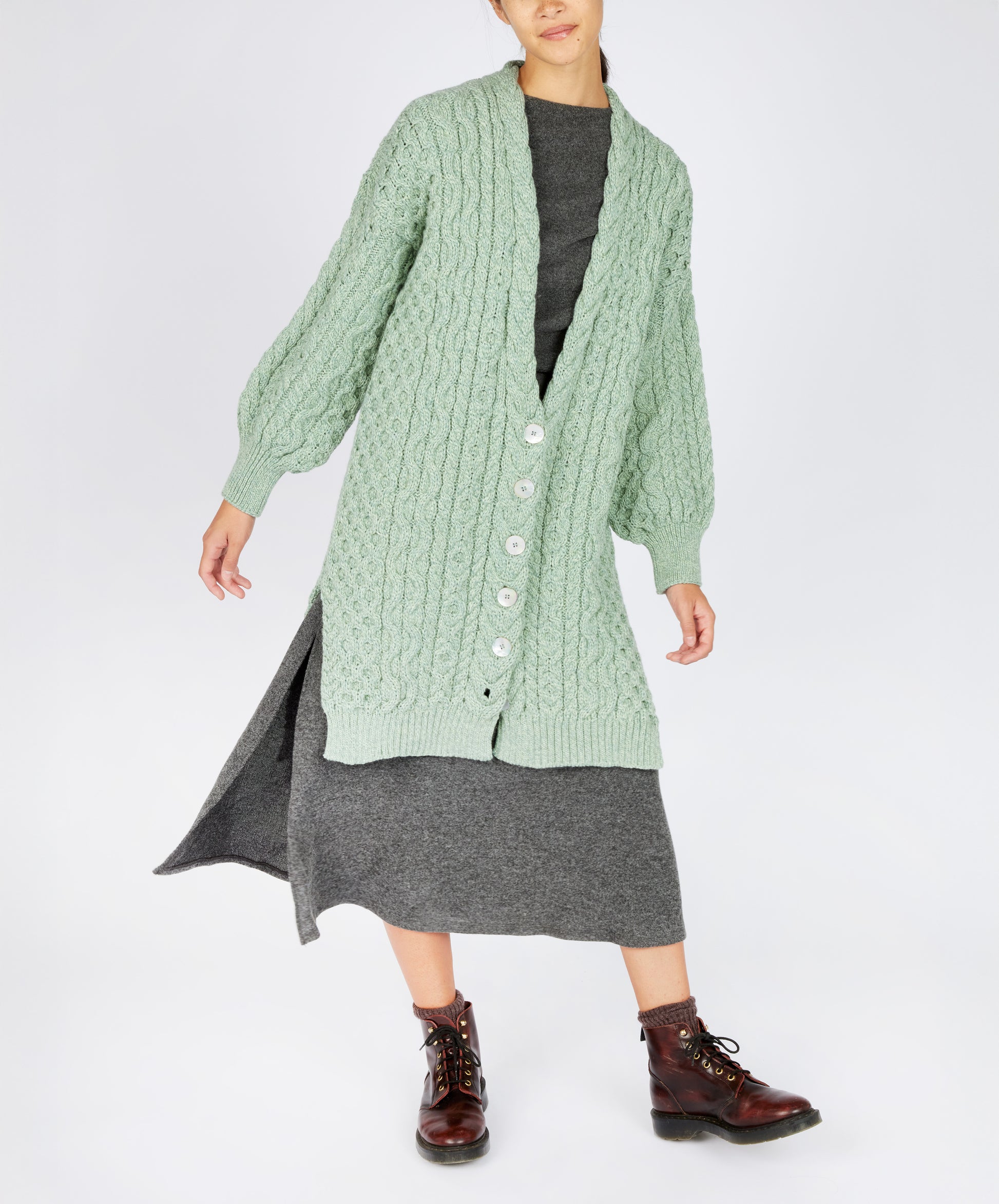 IrelandsEye Knitwear The 'Talulla' Cardigan Sage Marl