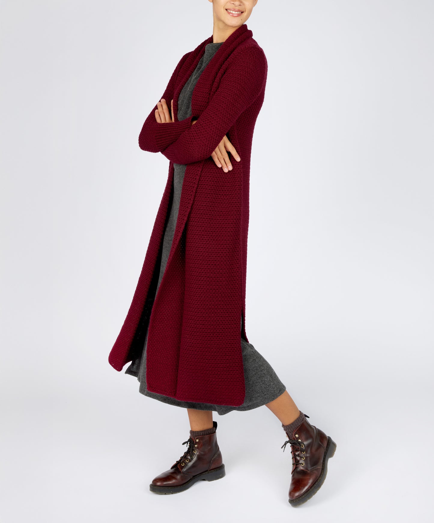 IrelandsEye Knitwear 'Rathnew' textured Coatigan in Claret