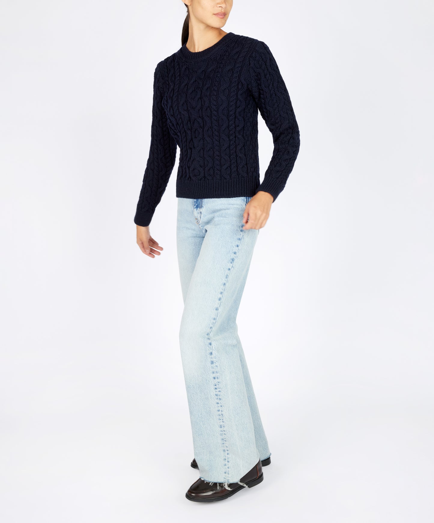 IrelandsEye Knitwear The 'Dana' Cable Crew Neck Navy