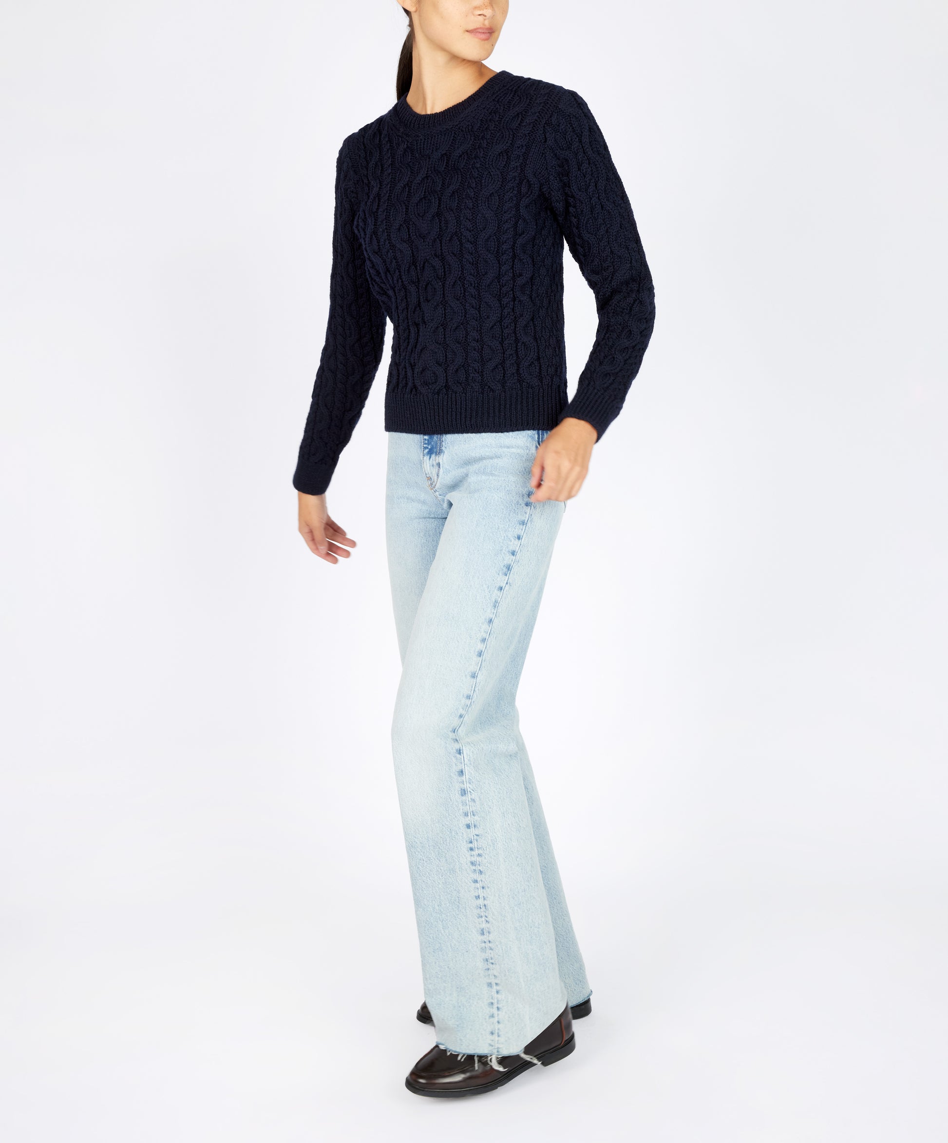 IrelandsEye Knitwear The 'Dana' Cable Crew Neck Navy