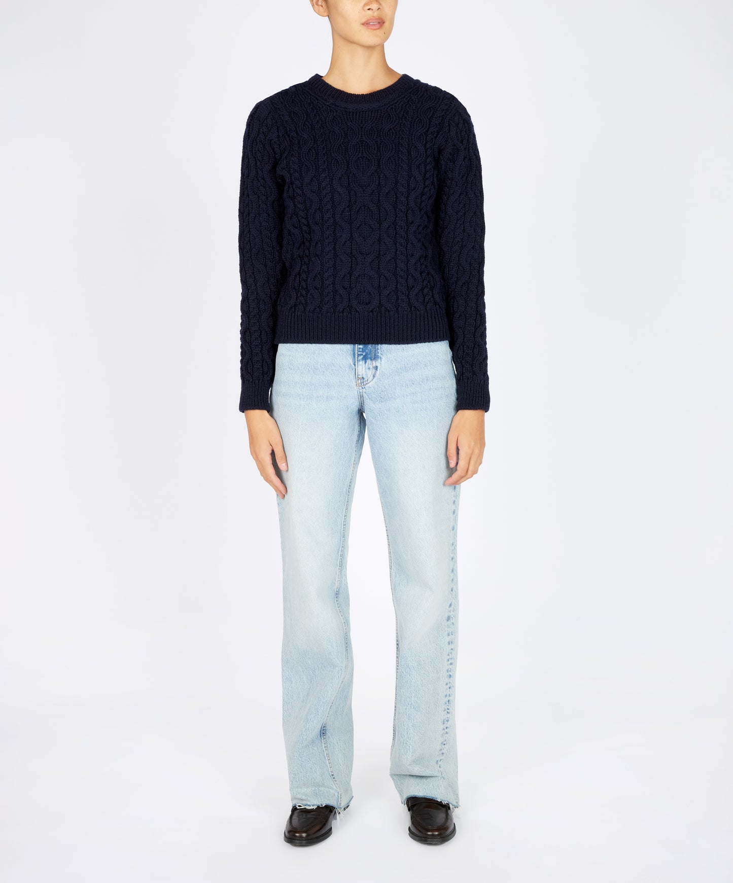IrelandsEye Knitwear The 'Dana' Cable Crew Neck Navy