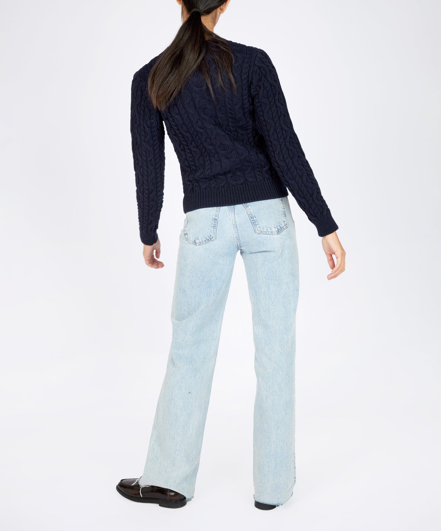 IrelandsEye Knitwear The 'Dana' Cable Crew Neck Navy